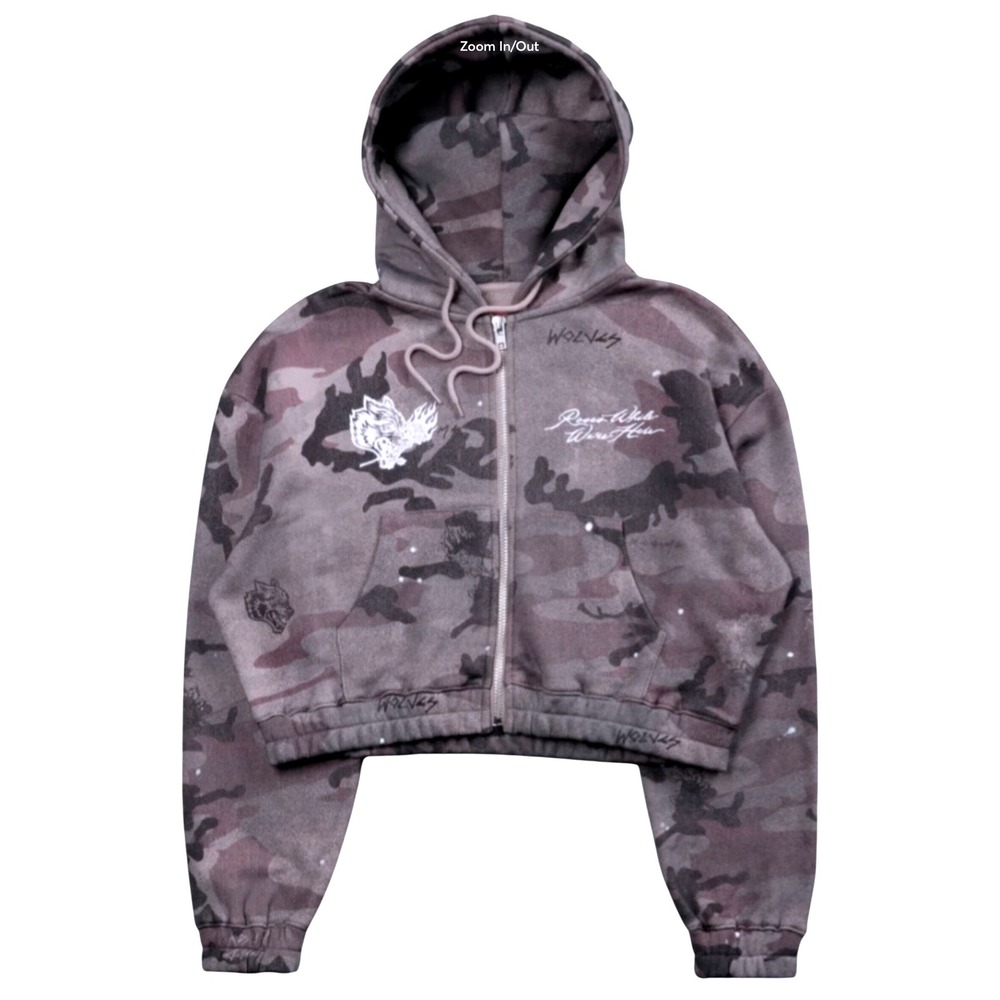 Darc Sport Civil Regime Roses While We're Here Camo Cropped Zip Hoodie Medium - Picture 5 of 6